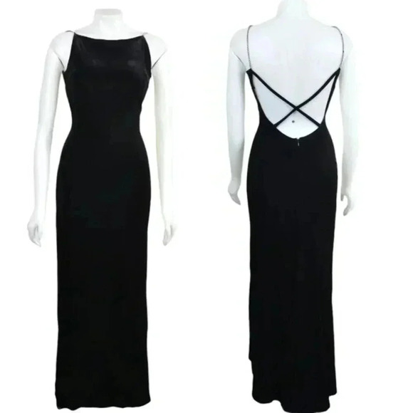Vintage  Velvet Maxi Dress Backless Crisscross Straps Formal Bodycon Size 10 - Picture 1 of 12